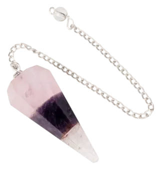 Pendolo conico di Quartz Rose Ametista e Cristallo di Rocca 6 facce