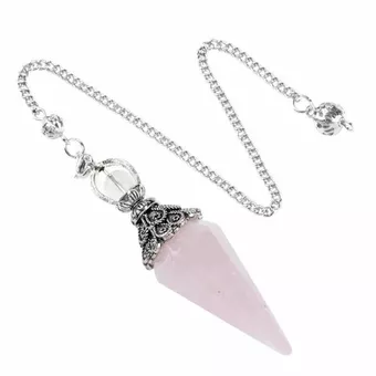 Pendolo in quarzo rosa 6 facce & metallo