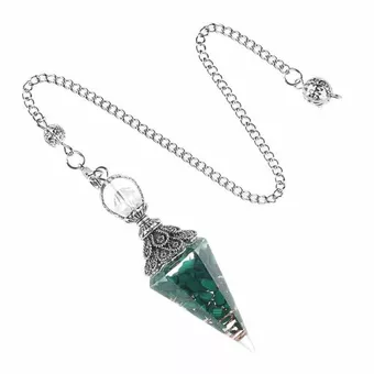 Pendolo in orgonite di malachite a 6 facce
