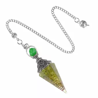 Pendolo in orgonite di peridoto a 6 facce