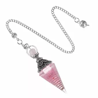 Pendolo in Orgonite Quarzo Rosa a 6 facce
