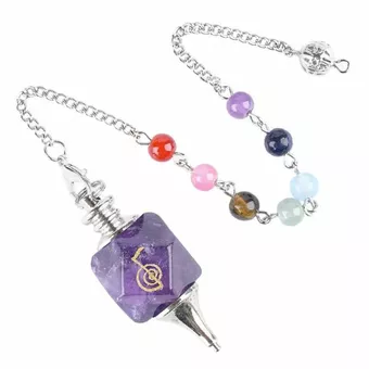 Pendolo esagonale di ametista Reiki ChoKu Rei 7 Chakra