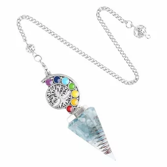 Pendolo in orgonite acquamarina Albero della vita 7 chakra a 6 facce
