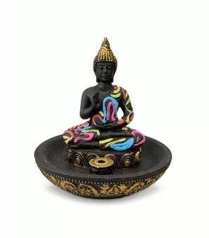 Porta Incenso Buddha Abhaya Multicolore in Resina 10 cm