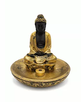 Porta Incenso Buddha Meditazione Dorato in Resina 11 cm