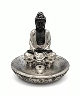 Porta Incenso Buddha Meditazione Dorato in Resina 11 cm