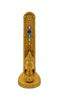 Portaincenso Testa di Buddha 7 Chakra Dorato in Resina 17 cm