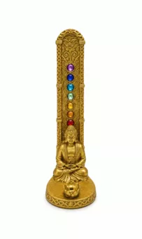 Porta Incenso Buddha Meditazione 7 Chakra Dorato in Resina 17 cm