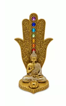 Portaincenso Mano di Fatima Buddha 7 Chakra Dorato in Resina 16 cm