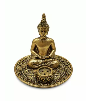 Porta Incenso Buddha Meditazione Dorato in Resina 9 cm