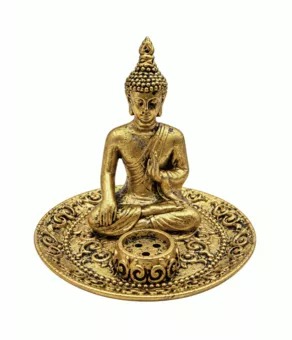 Porta Incenso Buddha Benedizione Dorato in Resina 9 cm