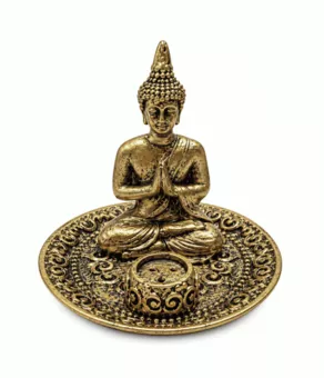 Porta Incenso Buddha Preghiera Dorato in Resina 9 cm