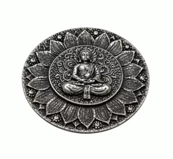 Portaincenso Rotondo Buddha Loto Argentato in Resina 10 cm