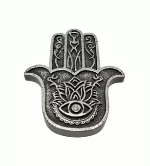 Portaincenso Mano di Fatima Hamsa Argentato in Resina 11 cm