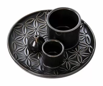 Porta incenso in ceramica nera Flowers of Life per Palo Santo e Salvia Bianca 13 cm