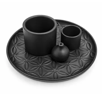 Porta Incenso Multifunzione Fiore della Vita Nero Opaco 13 cm