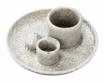 Porta incenso in ceramica beige Fiori della vita per Palo Santo e Salvia bianca 13 cm