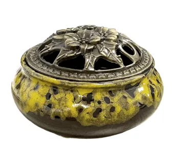 Portaincenso in ceramica nera e gialla 10 cm