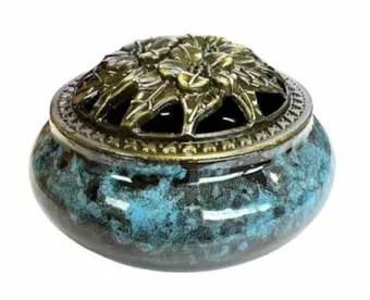 Porta incenso in ceramica nero e blu 10cm