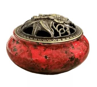 Portaincenso in ceramica rossa e nera 10 cm