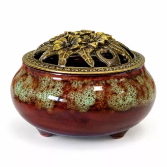 Porta incenso in ceramica con smalto reattivo verde 10 cm