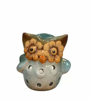 Portacandele Gufo Blu 10cm