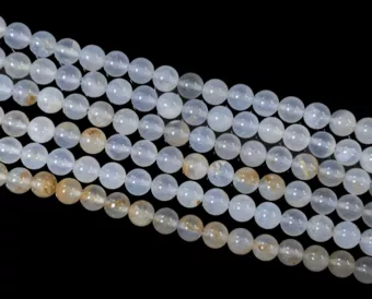 Perline di calcedonio blu A da 8-9 mm su filo da 40 cm