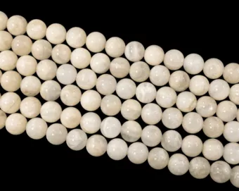 Perline di pietra di luna beige da 8 mm su filo da 40 cm