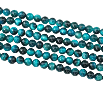 Filo di Perle Rotonde Occhio di Tigre Tinto Blu A 6 mm