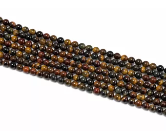 Perle Rotonde in Occhio di Tigre Multicolore su Filo A 6 mm