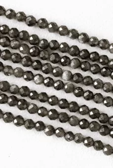 Filo di Perline Rotonde Sfaccettate Ossidiana Nera Dorata AA 3-4 mm
