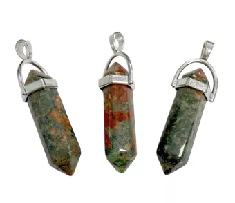 Ciondolo in metallo con punta di unakite AB 42 mm x 3