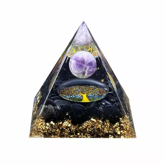 Piramide di orgonite Ametista & Ossidiana nera Albero della vita