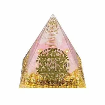 Piramide di orgonite cristallo di rocca & pentacolo di fiore della vita in quarzo rosa