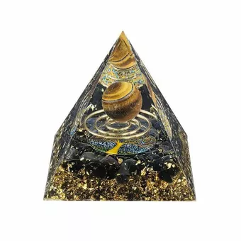 Piramide di Orgonite Occhio di Tigre e Ossidiana Nera Spirale e dell Albero della Vita di