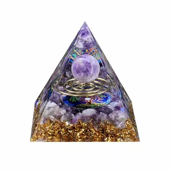 Piramide di orgonite, ametista, albero della vita e spirale