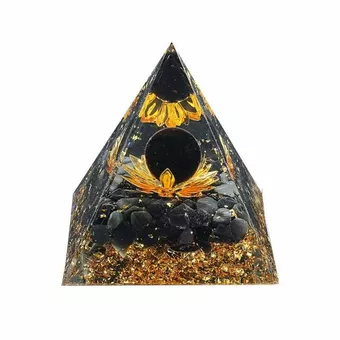 Piramide di orgonite, ossidiana nera, loto