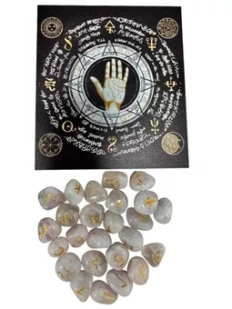 Scatola per rune Futhark in quarzo rosa con borsa in tessuto 10x11 cm