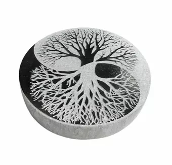 Piastra Yin Yang Albero della Vita Bianco e Nero in Selenite 8cm