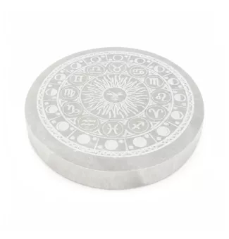 Piastra Circolare in Selenite Ruota dello Zodiaco 12cm 350g