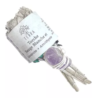Torcia alla lavanda salvia bianca con ametista 25-30 g 11 cm