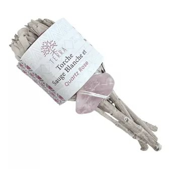 Torcia Petalo di Salvia Bianca con Quarzo Rosa 25-30g 11cm