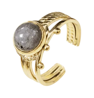 Anello Labradorite A Rotondo Regolabile in Acciaio Inossidabile Dorato
