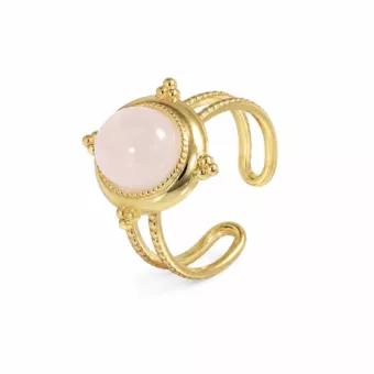 Anello ovale in acciaio inossidabile placcato oro con quarzo rosa