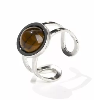 Anello in Acciaio Inossidabile Argentato Occhio di Tigre A rotondo