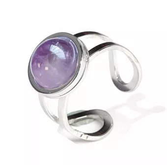 Anello in Acciaio Inossidabile Argentato Ametista rotondo