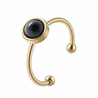 Anello Larvikite – Acciaio inossidabile placcato oro