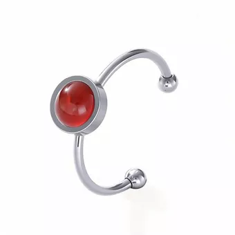 Anello Regolabile in Acciaio Inossidabile Argentato con Agata Rossa AA 6mm