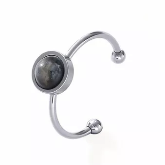 Anello Larvikite – Acciaio inossidabile argentato
