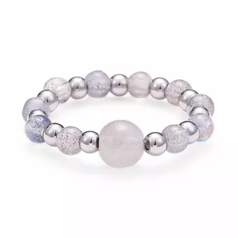 Anello in labradorite con perline d'argento